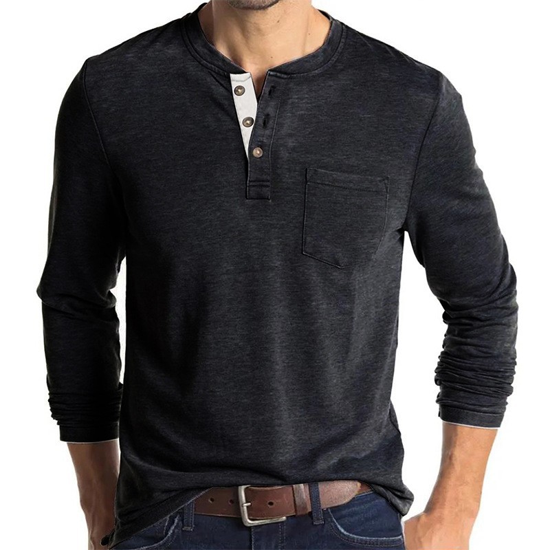 Herren  Shirts & Polos | Ausgewaschenes Henleyshirt Aus Bio-Baumwolle, Langarm Bekleidung Herren